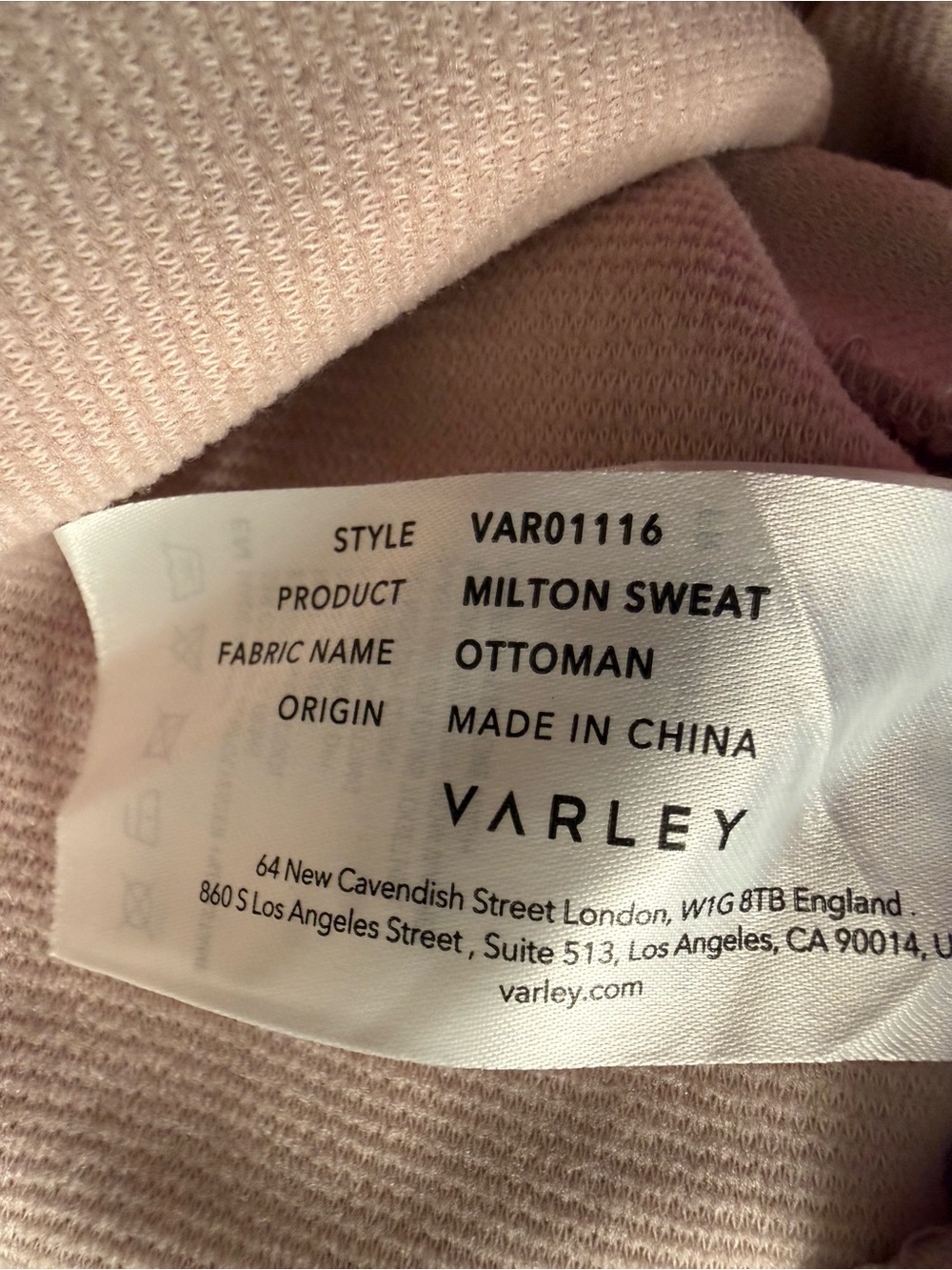 Varley Milton Ribbed Sweatshirt Side Zips Mushroom, SIZE XL - Picture 8 of 8